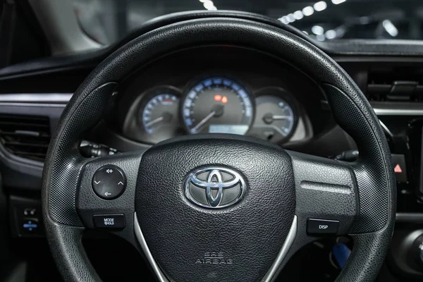 Novosibirsk Rusland Oktober 2019 Toyota Corolla Zwarte Auto Interieur Dashboard — Stockfoto