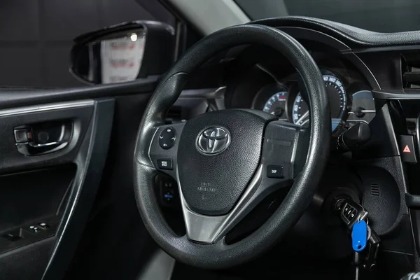 Novosibirsk Rússia Outubro 2019 Toyota Corolla Black Car Interior Painel — Fotografia de Stock