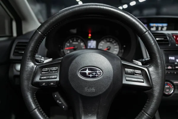 Novossibirsk Russie Octobre 2019 Subaru Voiture Luxe Noire Intérieur Tableau — Photo