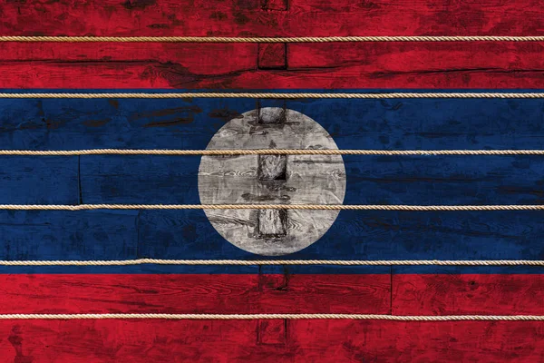 Nationalflagge Von Laos Auf Einem Hölzernen Hintergrund Das Konzept Des — Stockfoto