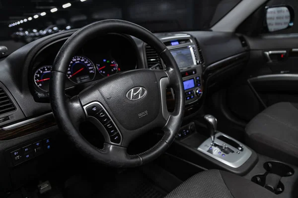 Novosibirsk Rusia Octubre 2019 Hyundai Santa Nuevo Coche Interior Tablero —  Fotos de Stock