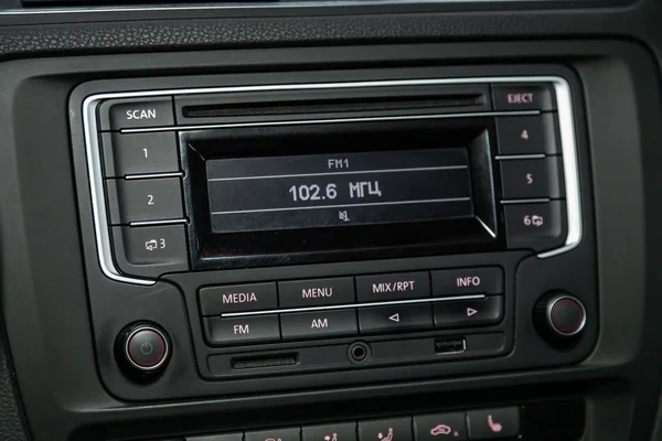 Novoszibirszk Oroszország Október 2019 Volkswagen Jetta Audio Sztereó Rendszer Monitor — Stock Fotó