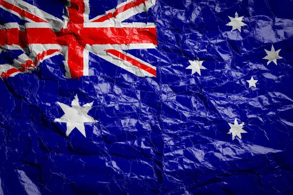 Kırışmış Kağıt Üzerinde Avustralya Bayrağı Çarşafa Bayrak Basılmış Broşürlerde Reklamlarda — Stok fotoğraf