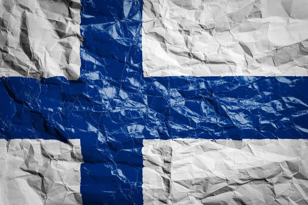 Bandera Nacional Finlandia Sobre Papel Arrugado Bandera Impresa Una Hoja — Foto de Stock