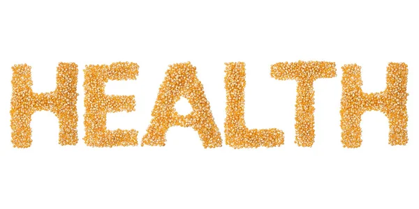 Inscriptie Health Van Het Engelse Alfabet Van Een Gele Maïs — Stockfoto