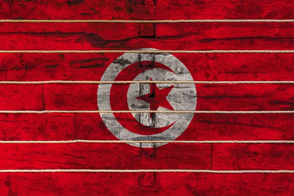 Drapeau National Tunisie Sur Fond Mur Bois Concept Fierté Nationale — Photo