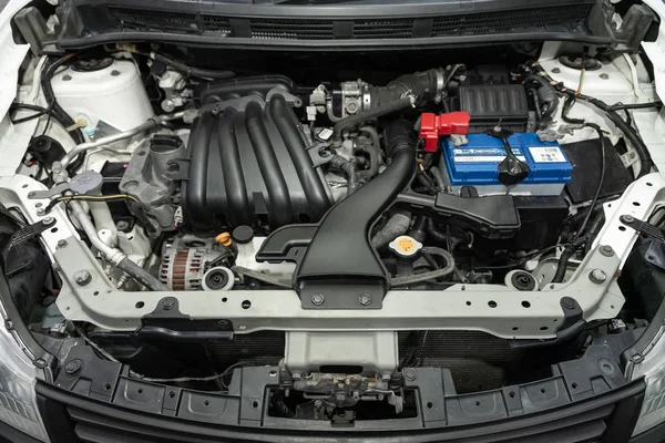 Novosibirsk Rússia Dezembro 2019 Nissan Closeup Clean Motor Block Motor — Fotografia de Stock