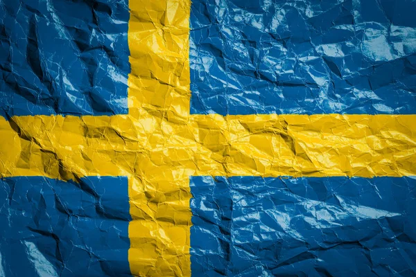 Svéd Nemzeti Zászló Gyűrött Papíron Lepedőre Nyomtatott Zászló Flag Image — Stock Fotó