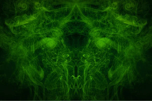 Fumée Motif Vert Sous Forme Monstre Horreur Sur Fond Sombre — Photo
