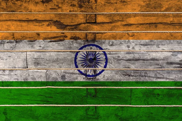 Nationale Vlag Van India Een Houten Muurachtergrond Het Concept Van — Stockfoto