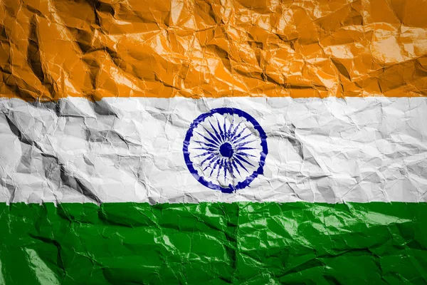 India Nemzeti Zászlaja Összegyűrt Papíron Lepedőre Nyomtatott Zászló Flag Image — Stock Fotó
