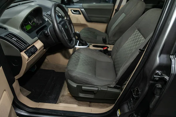 Novosibirsk Rússia Novembro 2019 Land Rover Freelander Carro Luxo Interior — Fotografia de Stock