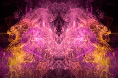 Sis, parlak pembe ve turuncu dumanla kaplanmış. Arkaplan fraktal çoklu renk dokusundan oluşur ve hayal gücü, yaratıcılık ve tasarım projelerinde kullanılmak için uygundur. 