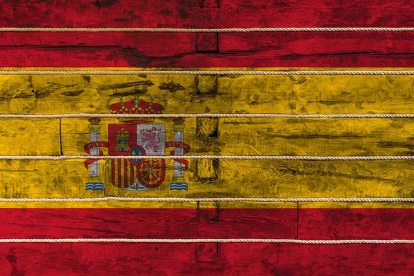 Bandera Nacional España Sobre Fondo Pared Madera Concepto Orgullo Nacional — Foto de Stock
