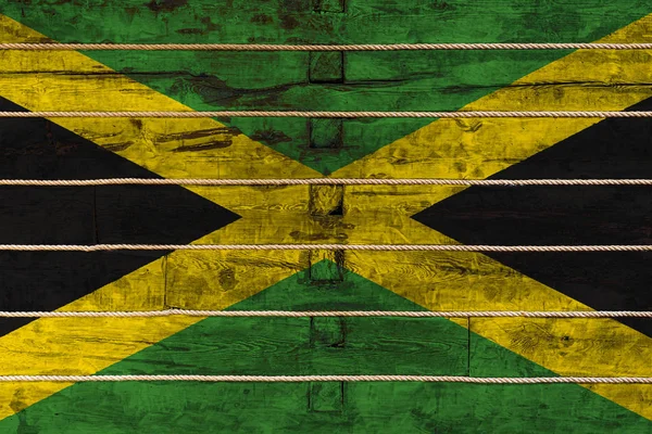 Nationale Vlag Van Jamaica Een Houten Muurachtergrond Het Concept Van — Stockfoto