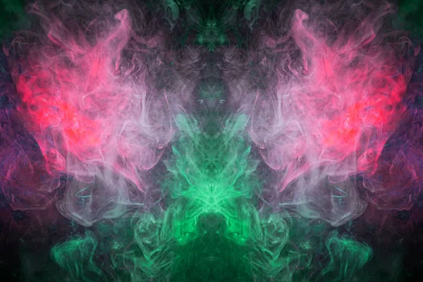 Muster Neonrosa Und Grüner Rauch Auf Dunklem Isoliertem Hintergrund Hintergrund — Stockfoto
