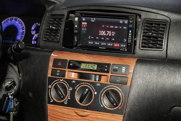 Novosibirsk Russia November 2019 Byd Close Dashboard Monitor Music Radio — Stock Photo, Image