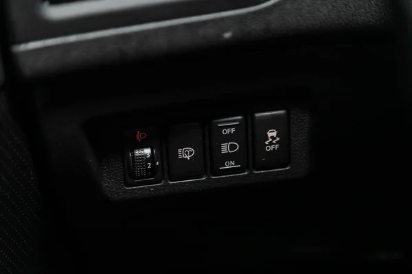 Novosibirsk Russia October 2019 Nissan Trail Close Headlight Setting Buttons — 스톡 사진