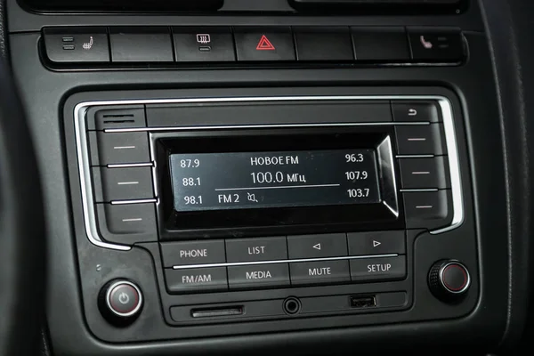 Novosibirsk Rusko Října 2019 Volkswagen Polo Audio Stereo Systém Ovládací — Stock fotografie