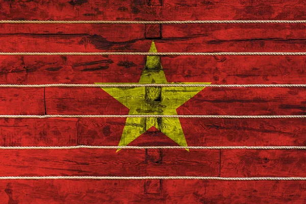 Bendera Nasional Vietnam Dengan Latar Belakang Dinding Kayu Konsep Kebanggaan — Stok Foto