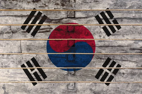 National Flag South Korea Wooden Wall Background Concept National Pride — Stock Photo, Image