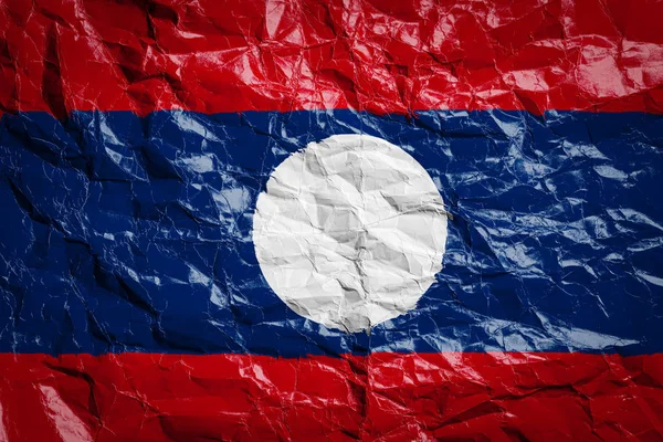 Bandeira Nacional Laos Sobre Papel Amassado Bandeira Impressa Uma Folha — Fotografia de Stock