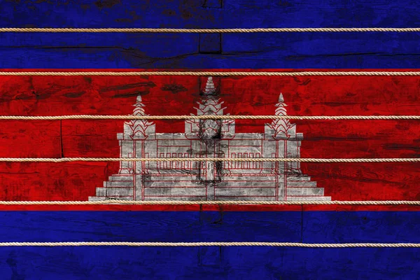 Drapeau National Cambodge Sur Fond Mur Bois Concept Fierté Nationale — Photo