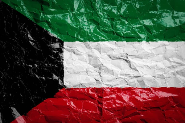 Государственный Флаг Кувейта Смятой Бумаге Флаг Напечатан Листе Флаг Изображения — стоковое фото