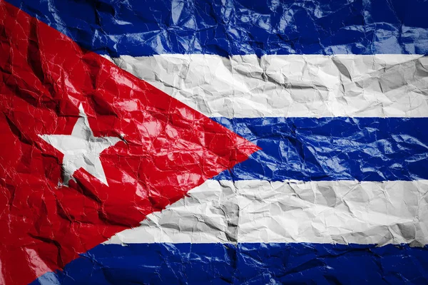 Bandera Nacional Cuba Sobre Papel Arrugado Bandera Impresa Una Hoja — Foto de Stock