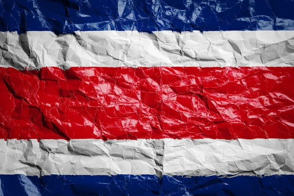 Εθνική Σημαία Της Κόστα Ρίκα Τσαλακωμένο Χαρτί Σημαία Τυπωμένη Σεντόνι — Φωτογραφία Αρχείου