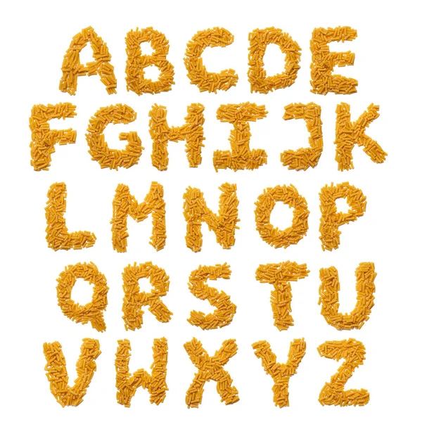 English Alphabet Dry Pasta White Isolated Background Food Pattern Made — 스톡 사진