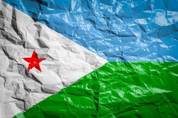 Εθνική Σημαία Του Τζιμπουτί Τσαλακωμένο Χαρτί Σημαία Τυπωμένη Σεντόνι Εικόνα — Φωτογραφία Αρχείου