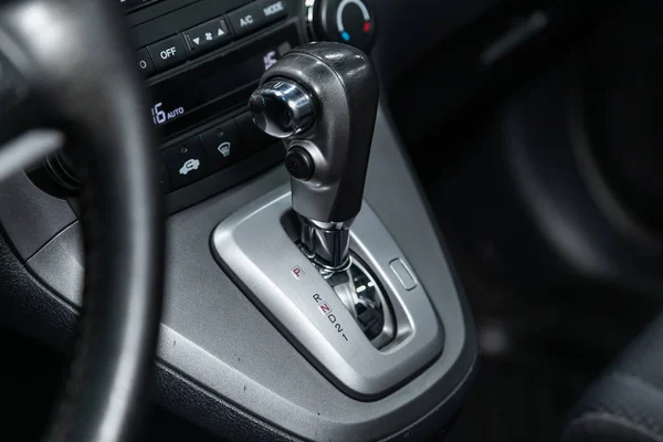 Close Manual Gearbox Transmission Handle Accelerator Handle Buttons New Car — Stock Photo, Image