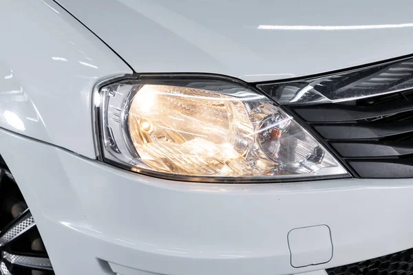 White Car Headlights Exterior Detail Close Detail One Led Headlights — Stock Photo, Image