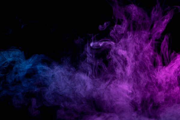 Pattern, Neon purple and blue smoke in the on a dark isolated background. Background from the smoke of vape