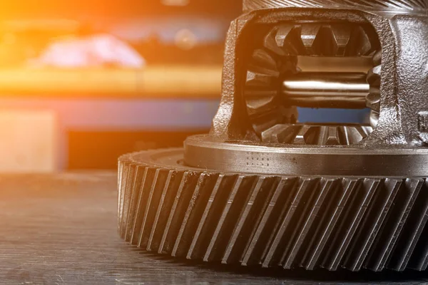 Industriële metalen tandwielen voor achtergrond — Stockfoto