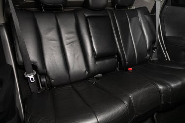 Novosibirsk, Russia  January 05, 2020:  Nissan Murano, Rear seat for passengers in black leather, open door to the passenger compartment