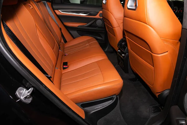 Novosibirsk Russia February 2020 Bmw Rear Seat Passengers Orange Leather — 图库照片