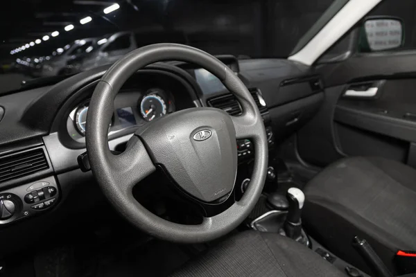 Novosibirsk Russia January 2020 Lada Priora Dashboard Player Steering Wheel — 图库照片