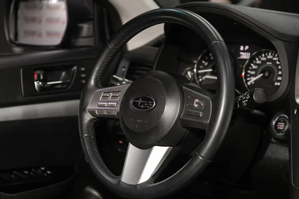 Novosibirsk Russia December 2019 Subaru Outback Dashboard Player Steering Wheel — 스톡 사진