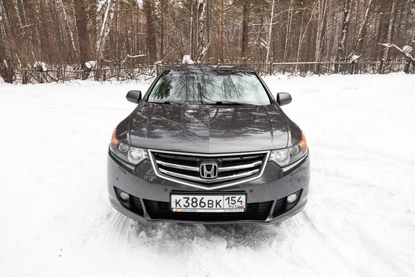 Novosibirsk Rusia Febrero 2020 Honda Accord Negro Vista Frontal Fotografía — Foto de Stock