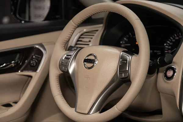 Novosibirsk Rusland December 2019 Nissan Teana Zwarte Luxe Auto Interieur — Stockfoto