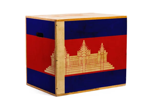 Деревянная Коробка Надежной Отгрузки Различных Грузов Грузов Государственным Флагом Камбоджи — стоковое фото
