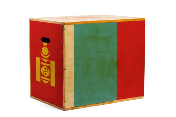 Wooden Box Reliable Shipment Various Goods Cargo National Flag Mongolia — Stock Photo, Image