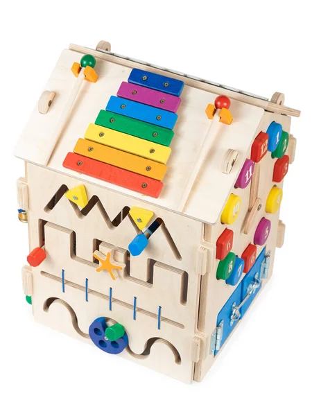 Casa Madeira Busybord Brinquedo Para Crianças Pequenas Até Ano Portas — Fotografia de Stock