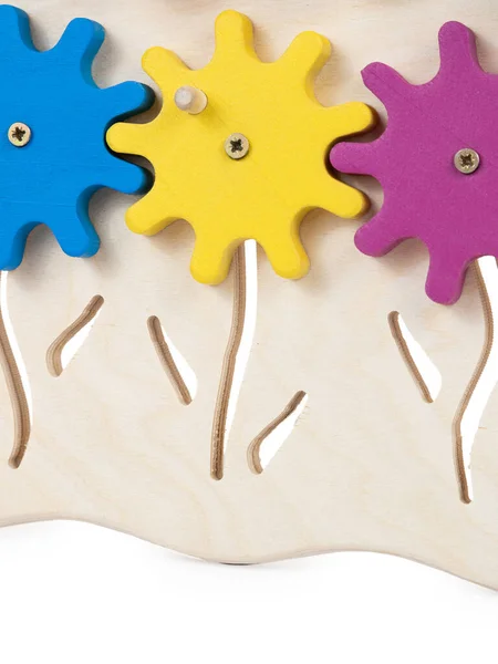 나무로 친화적 아이들을 교육용 장난감 배경에 아기들 셔터로 구성된 색깔의 — 스톡 사진