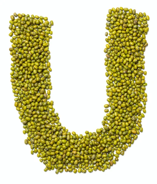 Літера Англійського Алфавіту Зеленої Картопляної Боби Білому Ізольованому Тлі Їжу — стокове фото