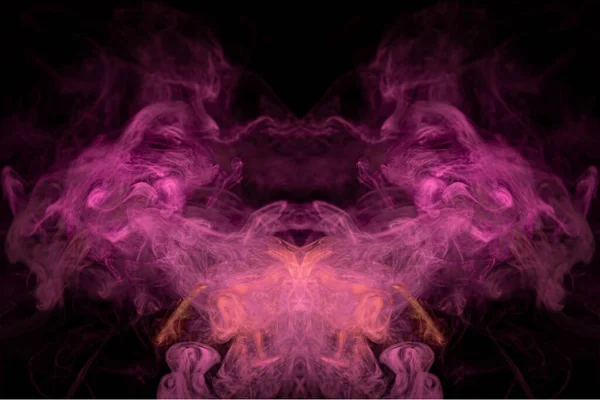 Pattern, Neon pink and  orange smoke in the  on a dark isolated background. Background from the smoke of vap