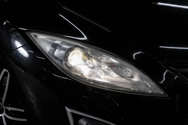 Black Car Headlights Exterior Detail Close Detail One Led Headlights — Stock Photo, Image