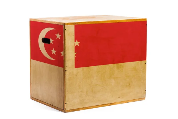 Деревянная Коробка Надежной Отгрузки Различных Грузов Грузов Государственным Флагом Сингапура — стоковое фото